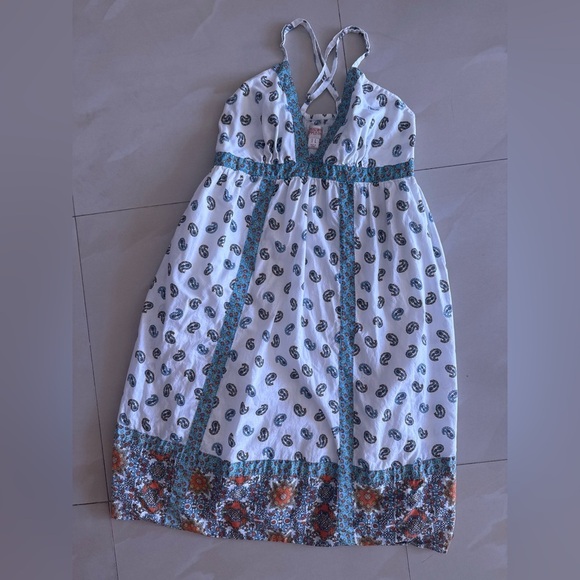 Vintage mossimo supply co hippie babydoll white blue patterned dress summer L - Picture 8 of 11